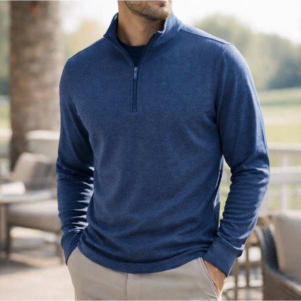Mizzen Main Mens XXL KPI Quarter Zip Sweater Blue Heather Golf Pullover NWT